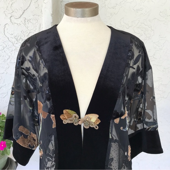 ✨Spencer Alexis Vintage Kimono Jacket/Top With Velveteen Trim, SzS - Picture 2 of 11